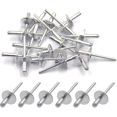Rivetti ciechi in alluminio da 50 pezzi con flangia grande 4,8 mm x 12 mm, confezione da 50 (argento) (1/5)