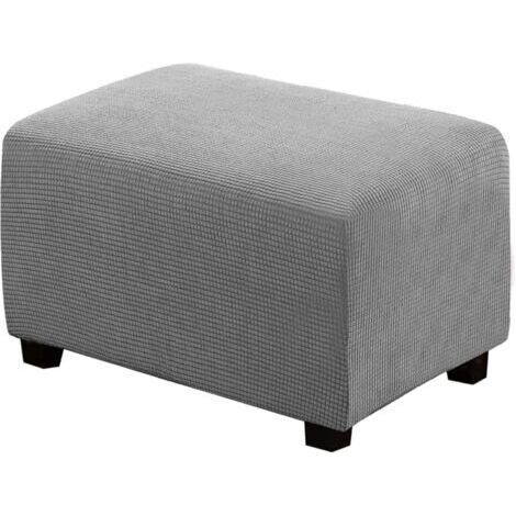 Housse de pouf carrée, douce et extensible, en jacquard moelleux, avec dessous élastique, lavable en machine – Gris clair (taille S) (1/5)