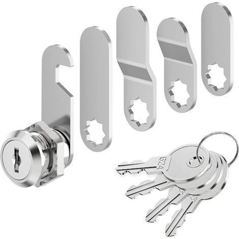 Mailbox Lock 4 Keys, Comes with 5 Different Locking Plates, 16mm Mailbox Lock, Lever Lock for Mailboxes, Cabinet Doors (1/4)