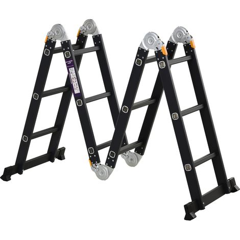 Escalera Multiusos Plegable 5 en 1 Portátil con 2 Placas Aluminio 370x61x11 cm Negro