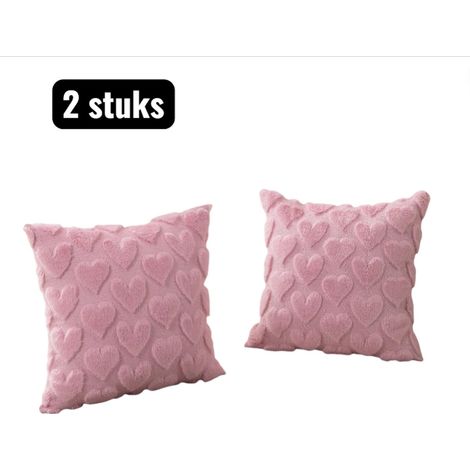 Lot de 2 taies d oreiller en coton et velours 45 x 45 cm avec motif cœurs roses brodés housses décoratives pour canapé lit Saint Valentin et Noël (1/5)