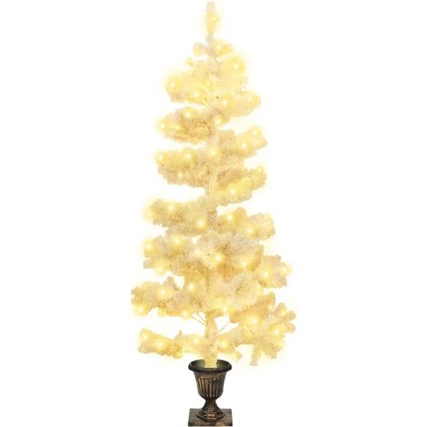 Arbre de Noël Sapin de Noël hélicoïdal pré-éclairé avec pot blanc 120 cm PVC (1/5)