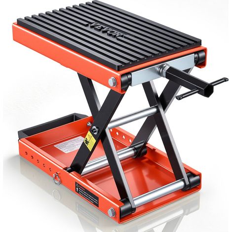 Cric élévateur à ciseaux pour motos 680 kg, plateau large, goupille de verrouillage, levage 105-350 mm, acier, idéal pour motos de route et cruisers (1/5)