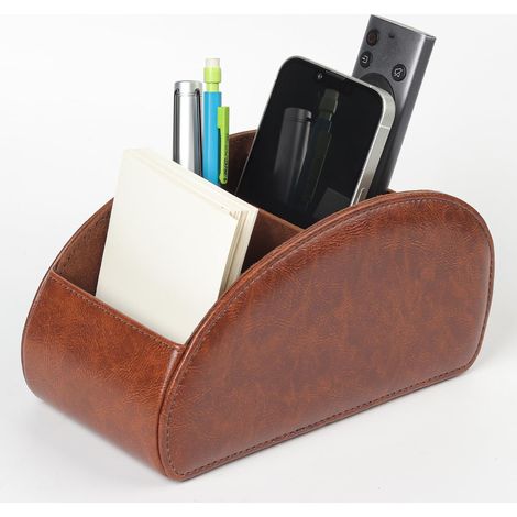 Support de rangement pour télécommandes avec 5 poches, Grand support pour télécommandes TV, DVD, 4K Stick et Bluray, Rangement pour télécommandes et stylos, L-Marron