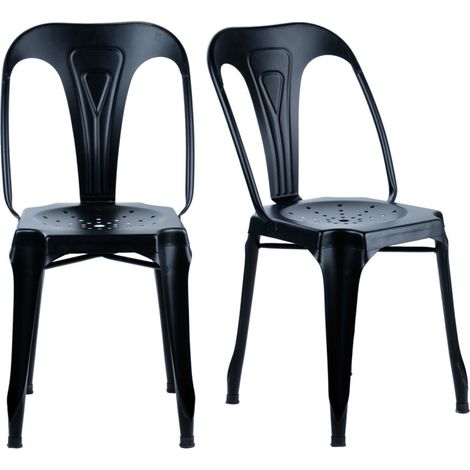 Lot de 2 chaises métal noir avec perforations sur l'assise - METALICA (1/5)