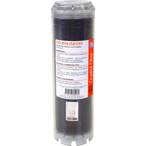 Conteneur de charbon actif végétal Crystal Filter® CO-934-GAC01 - 9''3/4 à 10'' (1/3)