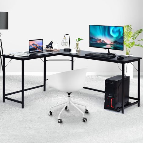 Bureau d'Angle Grand L en Bois et Métal - 168x125x74 cm - Noir CW66952 (1/3)