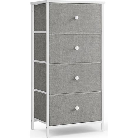 Commode meuble de rangement pour chambre colonne de rangement en tissu avec 4 tiroirs cadre en métal gris clair et blanc (1/5)
