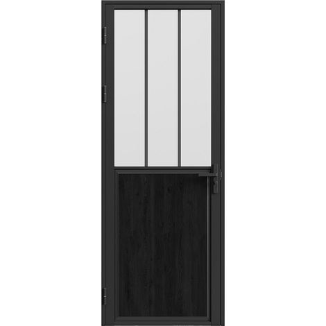 Vente-Unique – Bloc porte réversible en aluminium et verre trempé dépoli – H204 x L83 cm – Noir – Sens d'ouverture gauche/droite – Installation en tunnel