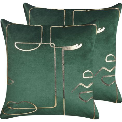 Dekokissen 2er Set PHILODENDRON Samtstoff 45 x 45 cm Smaragdgrün Abstraktes Muster