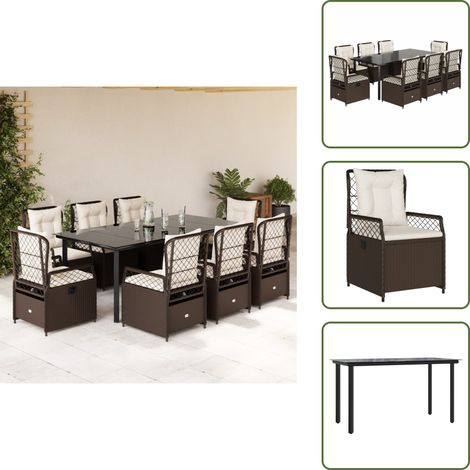 Cuscini da seduta - vidaXL Set da Pranzo da Giardino 9pz con Cuscini Marrone in Polyrattan - Cuscini per schienale