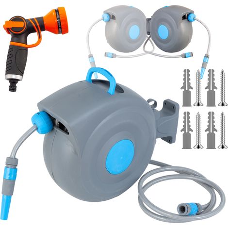 Enrollador de manguera de pared 20 m con recogida automática y pistola de 9 funciones (1/5)