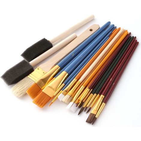 Ensemble de 25 pinceaux en bois multifonctionnels – Convient pour la gouache, l'aquarelle, la peinture à l'huile et l'acrylique – Ensemble complet pour artistes et étudiants (longueur des pinceaux : 1 (1/3)