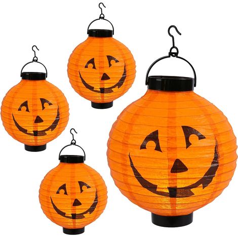 Halloween Decoration, 4 Pièces Orange Citrouille Paper Lanterne à Piles(sans batterie), Halloween Lumières pour la Décoration Extérieure et Intérieure Jardin Maison Party Diamètre 20cm (1/5)