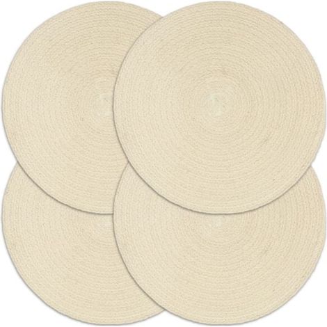 Sets de table, lot de 4, couleur unie naturelle, 38 cm, ronds, en coton (1/5)