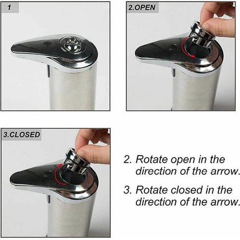 Distributore automatico di sapone con dispenser di sapone in acciaio inox senza contatto e sensore di movimento a infrarossi, base impermeabile, interruttore (1/3)