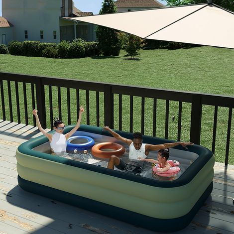 Piscine Gonflable, Pataugeoire, Rectangulaire, Grande Piscine Familiale Pour Jardin Balcon 210 Cm X 135 Cm X 60 Cm Bleu 87753445
