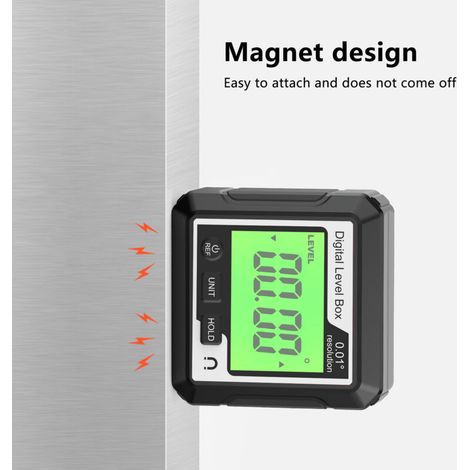 Jeffergarden Inclinomètre magnétique 3 en 1, niveau numérique et rapporteur d'angle, inclinomètre polyvalent 4 x 90°, écran LCD, unité de mesure commutable (1/5)