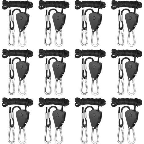 Lot de 6 paires de mousquetons de suspension robustes et réglables, de 3 mm de diamètre et 2,4 m de long (capacité de charge de 68 kg), en métal renforcé noir. (1/5)