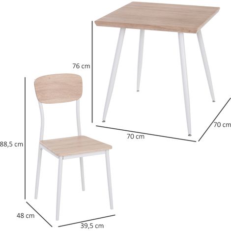 Ensemble de salle à manger 3 pièces, table et 2 chaises, structure en métal, coin repas pour salle à manger ou cuisine, coloris naturel/blanc (1/5)