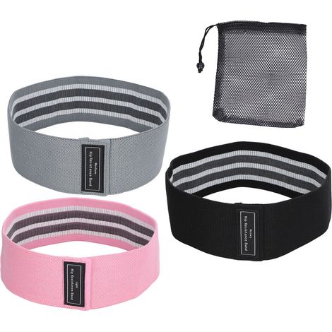 3 Bandes Élastiques de Résistance Fitness pour Squats et Fessiers - Renforcement Musculaire des Jambes et Hanches - Couleurs Rose, Gris, Noir (1/5)