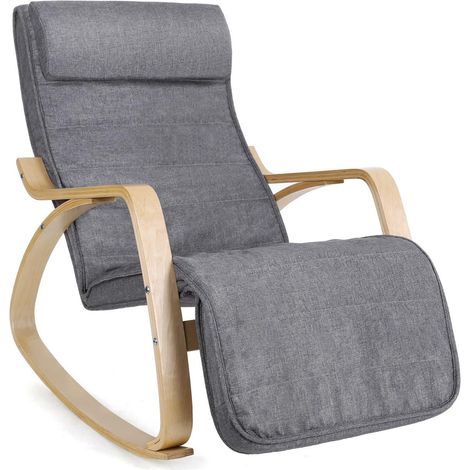 Fauteuil à bascule rocking chair avec repose-pied réglable en 5 niveaux charge max 150 kg gris (1/4)