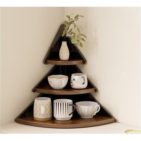 LYERCW - Bibliothèque d'angle à 3 niveaux - Étagère gain de place en bois massif pour petits espaces, marron vintage, idéale pour la chambre, le bureau ou la cuisine. (1/5)