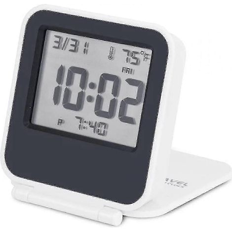 Petit réveil numérique de voyage, mini réveil de voyage à piles avec rétroéclairage, mini calendrier de poche pliable et portable avec affichage de la température (blanc) (1/5)