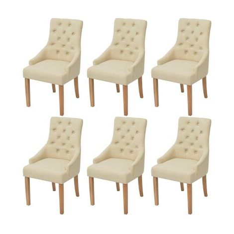Juego de 6 sillas de comedor de cocina de diseño de lujo en tela color crema CDS022366 (1/5)