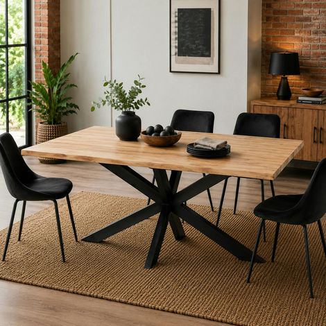 Table à manger bois bords naturels pied central 200 cm CANYON (1/4)