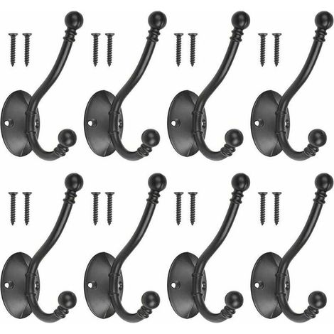 Lot de 8 crochets porte-manteaux vintage en métal noir avec 16 vis Rétro Crochet de Manteau Métal Noir Patère Murale à Visser Individuelle Patère Porte Manteau pour porte de salle de bain cuisine - No (1/5)