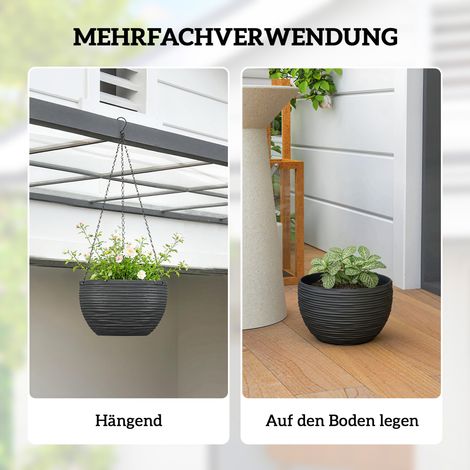 Lot de 4 pots suspendus noirs avec chaînes en métal, à arrosage automatique, pour plantes d'intérieur et d'extérieur.