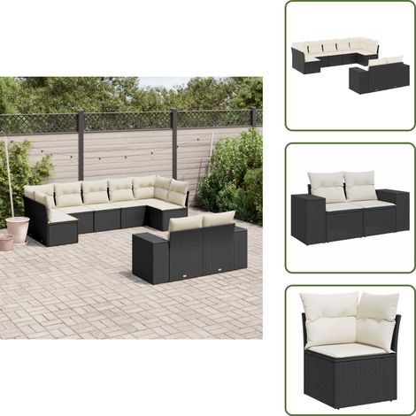 9-tlg. Garten-Sofagarnitur mit Kissen Schwarz Poly Rattan - Gartengestelle - Outdoor Möbel - Gartenmöbel Set - Rattan Gartenmöbel - Lounge Set (1/5)