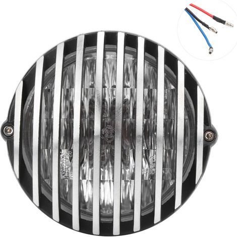 Retro-LED-Motorradscheinwerfer mit klarer Linse und goldenem Schutzgitter, 12 V (1/3)