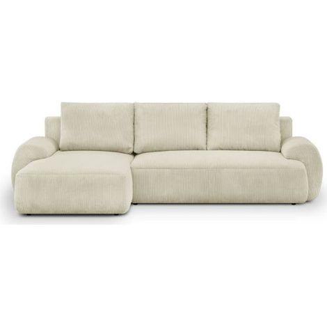 Canapé d'angle gauche convertible 4/5 places MILO - Velours côtelés beige - Coffre de rangement - L 264 x H 84 x P 99/145 cm (1/5)