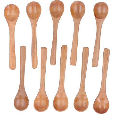Juego de 10 cucharas de madera para niños, minicucharas redondas con mangos largos, 13 x 3 cm. (1/5)