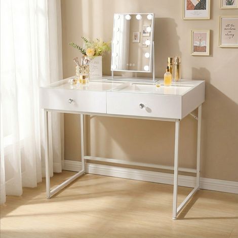 FENCHILIN SCHMINKTISCH mit Spiegel Beleuchtung 2 Schubladen Weiβ 100 x 55 x 122 cm (1/5)
