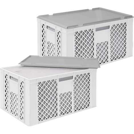 BRB Set, 2x 31,6 Liter Thermobox aus EPS in Eurobox durchbrochen 600x400x320, weiß, mit Deckel grau (1/3)