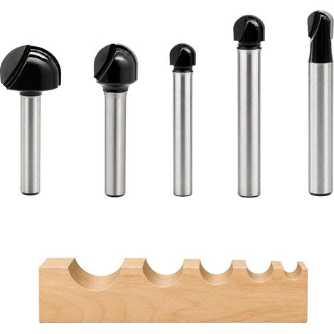 Coffret 5 Fraises à Gorge pour Défonceuse, Queue 6 mm, Demi Ronde, pour Bois MDF Contreplaqué, Tailles 6x6/6x8/6x10/6x12/6x18 mm (1/5)