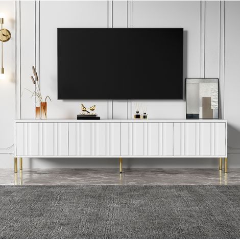 mobile tv 190 cm bianco scanalato piedini oro moderno HAVRYA (1/5)