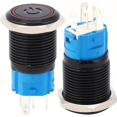 2 interrupteurs métalliques noirs autobloquants avec indice de protection IP65, voyant LED et symbole 16 mm (rouge 220 V CA) (1/5)