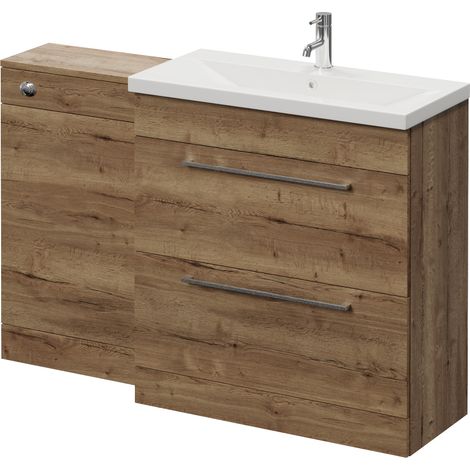 Napoli 390 Tobacco Oak 1300mm 2 Drawer Vanity Unit Toilet Suite with Glide Basin - 1300mm - Chrome 480mm HandleWithout Kingston Toilet Pan