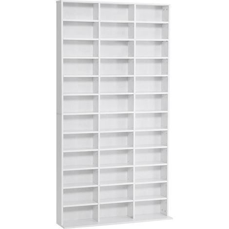 Scaffale porta CD/DVD, capacità 1116 CD, 36 scomparti regolabili in altezza, colore bianco.