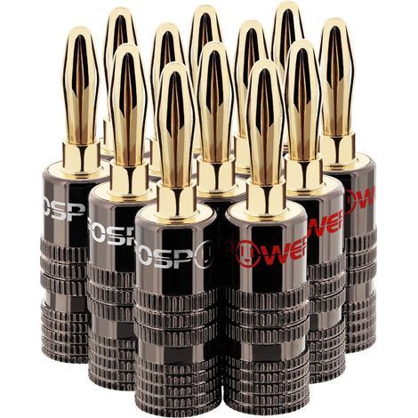 FosPower – Fiches Bananes Premium Plaquées Or 24K avec Double Vis – Connecteurs pour HiFi, Haut-Parleurs, Amplificateurs & Home Cinéma – Lot de 12 (1/5)