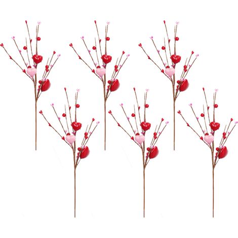 Lot De 6 Grappes De Baies Rouges En Forme De Cœur Artificielles Décoration Florale Durables Pour Mariage (1/3)