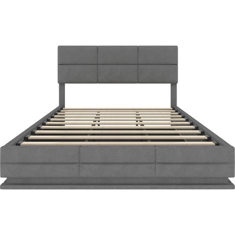 Polsterbett 180x200 cm aus grauem Samt mit LED, USB und verstellbarem Kopfteil (1/5)