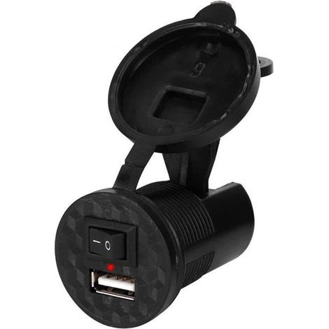 port USB LED DC12V-24V sortie de prise de chargeur d\'alimentation de port USB de moto avec LED + interrupteur (DC12-24V) (1/4)