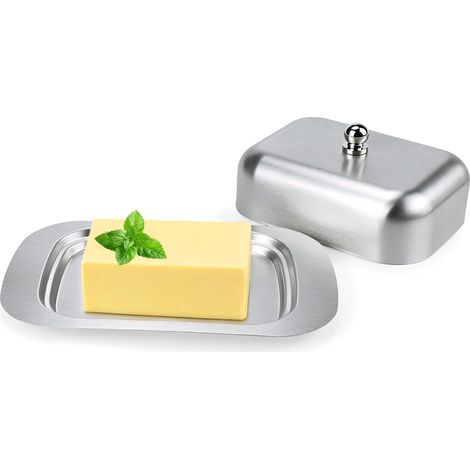 Beurrier en Acier Inoxydable avec Couvercle, Beurrier Lave-Vaisselle, Cloche à Beurre, Plat à Beurre avec Couvercle pour Cuisine, Petit-déjeuner, Réfrigérateur, Plan de travail (1/5)