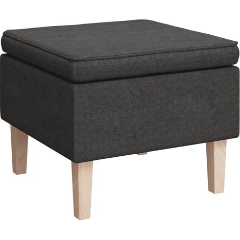 Taburete asiento reposapiés con patas de madera en tela gris oscuro DEC026304