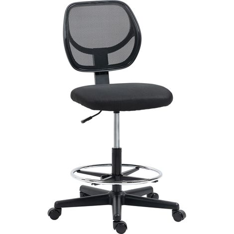 Ergonomic Mesh Standing Desk Chair with Adjustable Footrest Ring Seat Height Black (1/5)